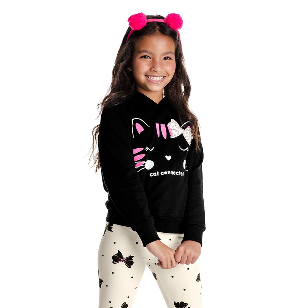 Conjunto Infantil Feminino Gatinho Rovitex Kids Preto - itapua