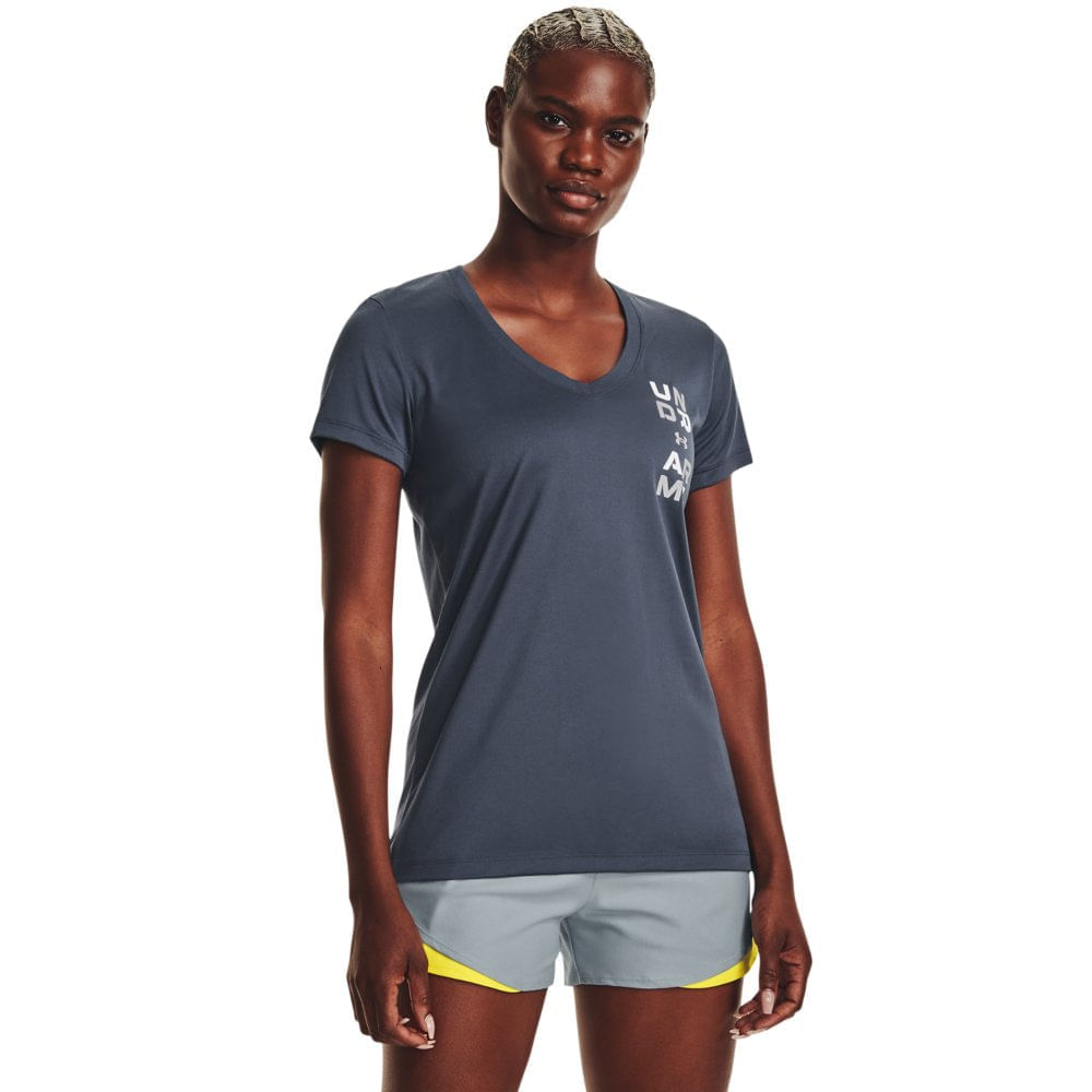 Camiseta de Treino Under Armour Tech SSC Solid BRZ Azul Feminina - itapua