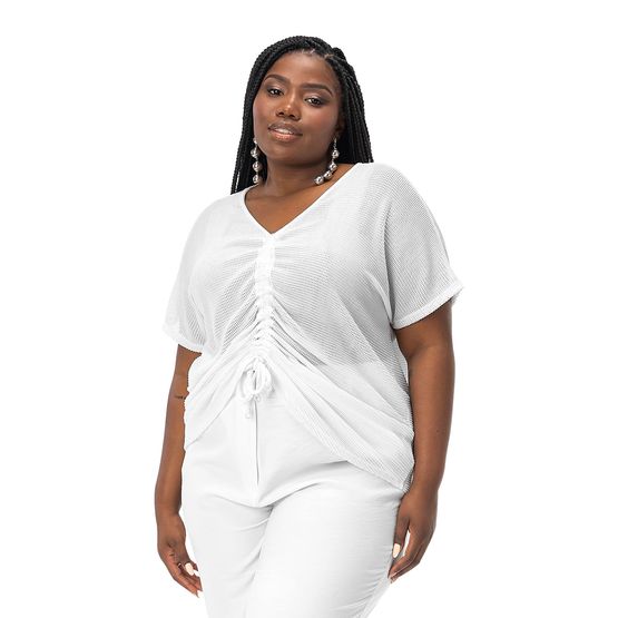 Blusa Plus Size Malha Screen Shiny Secret Glam Branco - itapua