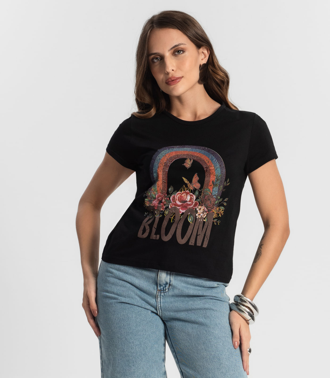 Blusa Baby Look Feminina Estampada Select Preto