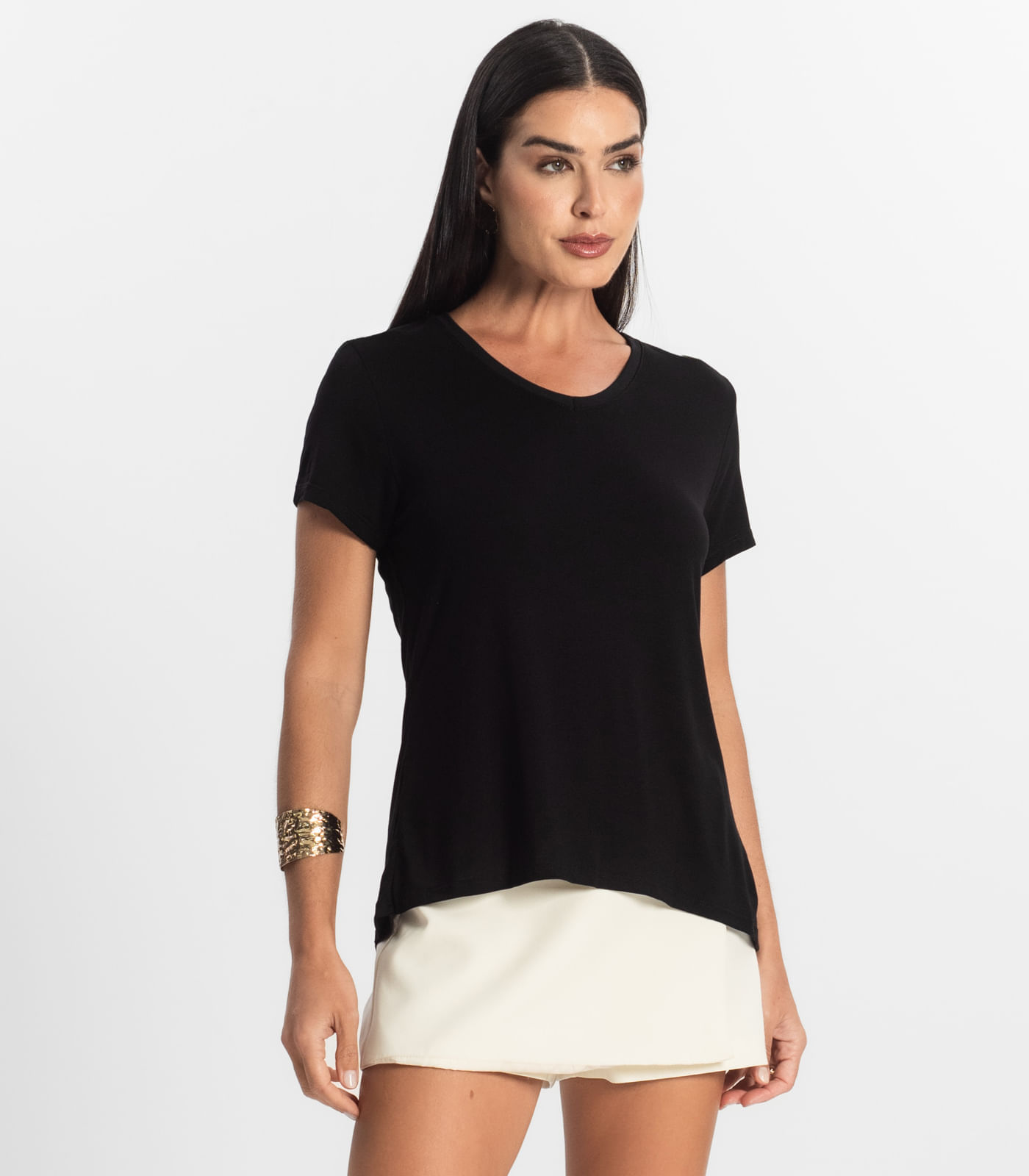 Blusa Básica Feminina Viscotorcion Rovitex Preto