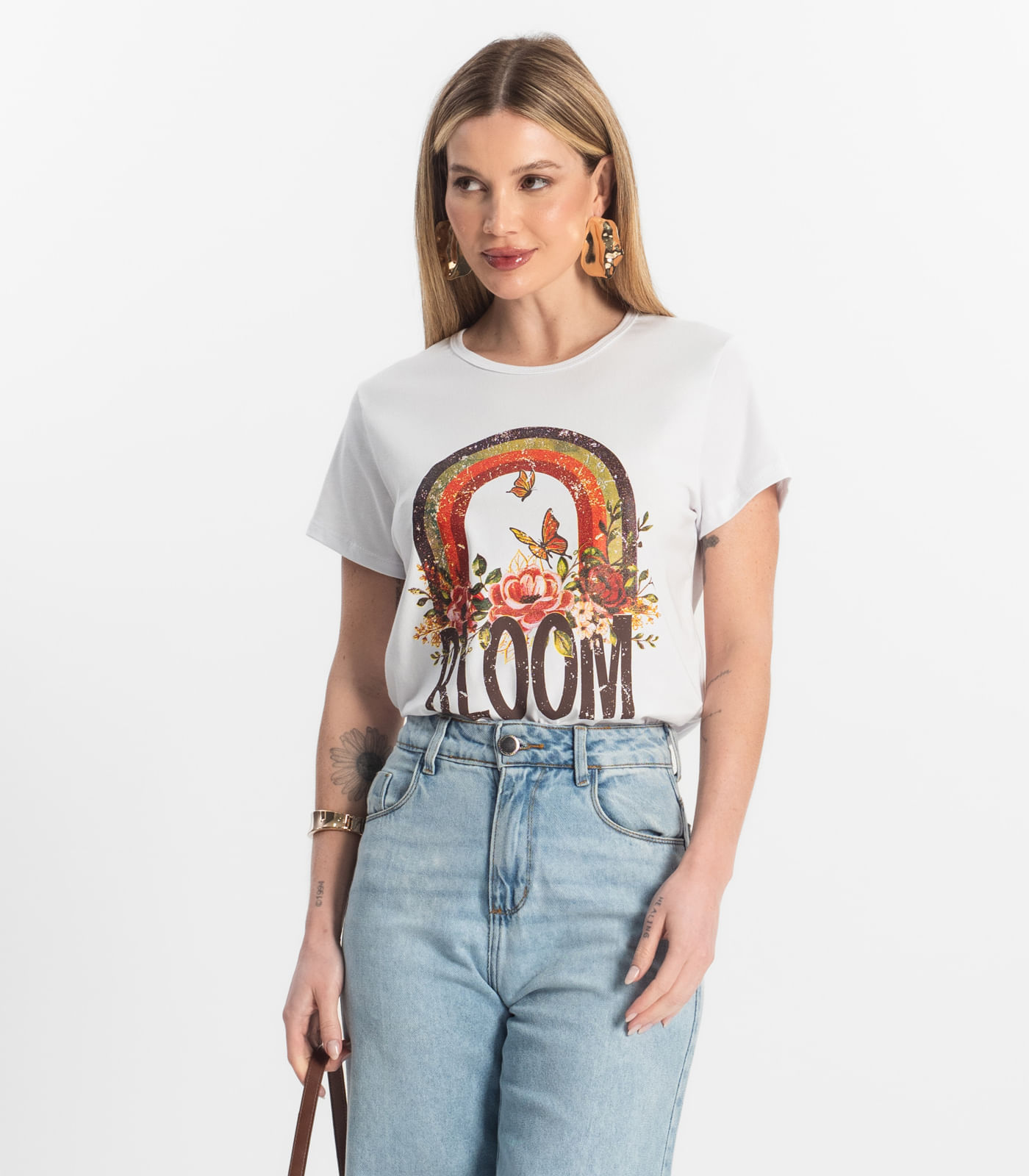 Blusa Baby Look Feminina Estampada Select Branco